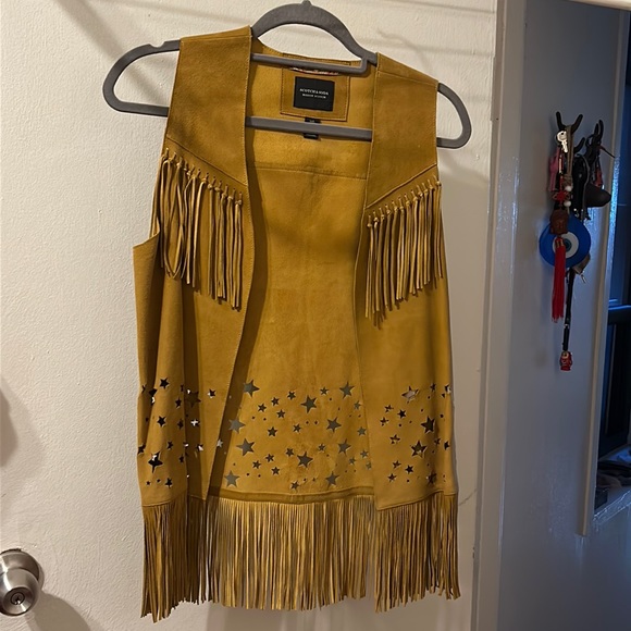 Scotch & Soda Jackets & Blazers - Fringed Mustard Yellow Vest with Star Cutouts